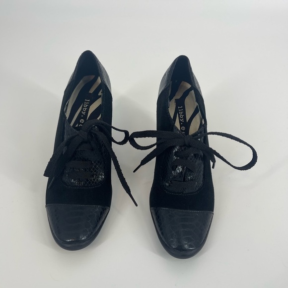 Libby Edelman Black Lace Up Oxford Heels (SB4#88) - Picture 1 of 7